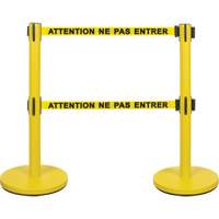 Barri&egrave;re pour le contr&ocirc;le des foules &agrave; courroie double, Acier, 35" h, Ruban Jaune, Longueur du ruban 7' Industrial Sales
