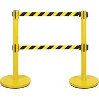 Barri&egrave;re pour le contr&ocirc;le des foules &agrave; courroie double, Acier, 35" h, Ruban Noir/Jaune, Longueur du ruban 7' Industrial Sales