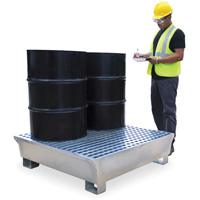 Ultra-Spill Pallet en acier, 4 barils, Capacit&eacute; de d&eacute;versement 68 gal. US, 49,1" x 47,1" x 10,9" Industrial Sales