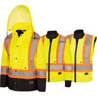 5021BBW Manteau 7 en 1 imperm&eacute;able pour femmes avec capuchon, Polyester/Polyur&eacute;thane, Jaune lime haute visibilit&eacute;, T-petit Industrial Sales