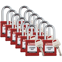 Cadenas de verrouillage Velocity, Rouge, Cl&eacute;s diff&eacute;rentes, Nylon, Largeur de 1-1/2" Industrial Sales