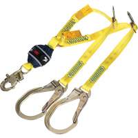 Twin-Leg Tie-Back Web Shock-Absorbing Lanyard, 4', Rebar Hook Center, Snap Hook Leg Ends, Polyester Industrial Sales