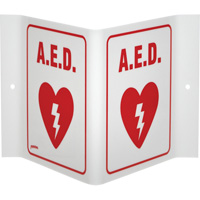 Enseigne "A.E.D." en V, 6" x 9", Acrylique, Anglais avec pictogramme Industrial Sales