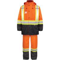 High-Visibility 150-Deniers Rain Suit, Polyester, Small, High Visibility Orange Industrial Sales