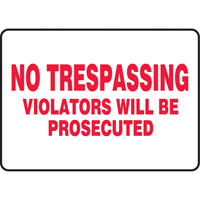 Enseigne  No Trespassing , 7" x 10", Vinyle, Anglais Industrial Sales