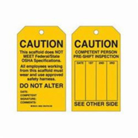 &eacute;tiquettes de s&eacute;curit&eacute; pour les &eacute;chafaudages, Polyester, 4" la x 7" h, Anglais Industrial Sales
