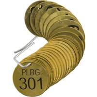&eacute;tiquettes num&eacute;rot&eacute;es pour vannes PLPG, # 301-325, Laiton, 1,5" dia. Industrial Sales