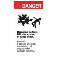 Enseigne Danger Hazardous Voltage, 8" x 4-1/2", Acrylique, Anglais avec pictogramme Industrial Sales