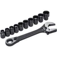 11-Piece Pass-Thru X6 Adjustable Wrench & Spline Socket Set, 13" L, 2-27/50" Max Width, Black Phosphate Industrial Sales