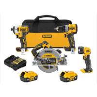 XR&reg; Brushless Cordless 4-Tool Combo Kit, Lithium-Ion, 20 V Industrial Sales