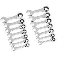 72-Tooth 12 Point Stubby Wrench Set, Ratcheting Combination, 14 Pieces, Imperial and Metric Industrial Sales