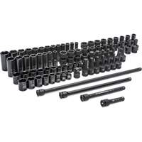 Jeu de douilles maîtresses SAE/m&eacute;triques &agrave; 6 pans, 80 Mcx, Chocs, Prise de 3/8", Profond Industrial Sales
