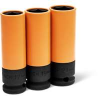 Jeu de douilles m&eacute;triques haute r&eacute;sistance pour protecteurs de roues, 3 Mcx, Chocs, Prise de 1/2", Profond Industrial Sales