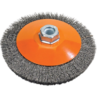 Brosse soucoupe &agrave; fils nou&eacute;s torsad&eacute;s, Dia. 5", Fils 0,02", Arbre 5/8"-11, Acier Industrial Sales
