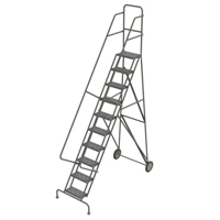 Rolling Ladder, 10 Steps, Serrated, 106" High Industrial Sales