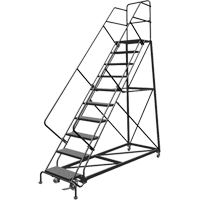 Safety Slope Rolling Ladder, 9 Steps, Perforated, 50° Incline, 90" High Industrial Sales