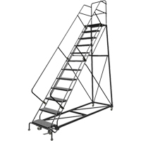 Safety Slope Rolling Ladder, 12 Steps, Perforated, 50° Incline, 120" High Industrial Sales