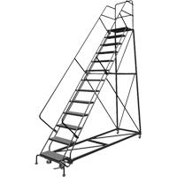 Safety Slope Rolling Ladder, 13 Steps, Perforated, 50° Incline, 130" High Industrial Sales