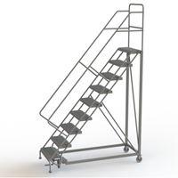 Safety Slope Rolling Ladder, 9 Steps, Serrated, 50° Incline, 90" High Industrial Sales