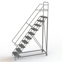 Safety Slope Rolling Ladder, 10 Steps, Serrated, 50° Incline, 100" High Industrial Sales