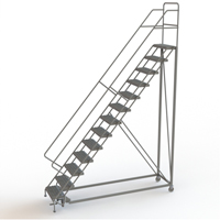Safety Slope Rolling Ladder, 13 Steps, Serrated, 50° Incline, 130" High Industrial Sales