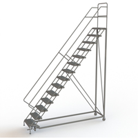 Safety Slope Rolling Ladder, 14 Steps, Serrated, 50° Incline, 140" High Industrial Sales