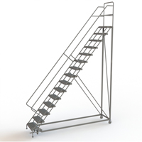 Safety Slope Rolling Ladder, 15 Steps, Serrated, 50° Incline, 150" High Industrial Sales