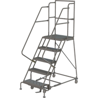 Deep Top Step Rolling Ladder, 5 Steps, 16" Step Width, 50" Platform Height, Steel Industrial Sales