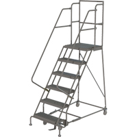 Deep Top Step Rolling Ladder, 6 Steps, 16" Step Width, 60" Platform Height, Steel Industrial Sales