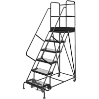 Deep Top Step Rolling Ladder, 6 Steps, 24" Step Width, 60" Platform Height, Steel Industrial Sales