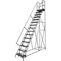 Deep Top Step Rolling Ladder, 15 Steps, 24" Step Width, 150" Platform Height, Steel Industrial Sales