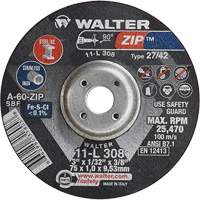 Disque de meulage et de tronçonnage Zip, 3" x 1/13", Arbre de 3/8", Type 27, Grain de 60, Oxyde d'aluminium Industrial Sales
