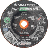 FLEXCUT MILL SCALE Grinding Wheel, 4-1/2", 36 Grit, Aluminum Oxide, 5/8"-11, 13300 RPM, Type 29 Industrial Sales