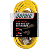 Vinyl Extension Cord with Light Indicator, Outdoor, SJTOW, 12/3 AWG, 15 A, 25' Industrial Sales