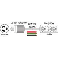 Generator Extension Cord with Tritap, STW, 10 AWG, 3 Outlet(s), 25' Industrial Sales